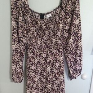 Emerald Sundae Black and Pink Floral Long Sleeve Dress